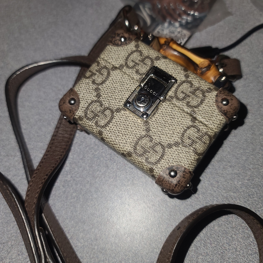 Gucci Beige and Brown Mini Crossbody Airpods Case